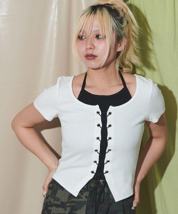 WEGO フロントレースアップレイヤードT ホワイト