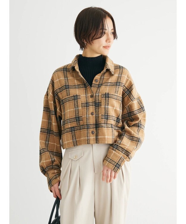 Green Parks ・ＥＬＥＮＣＡＲＥ　ＤＵＥ　シャギーチェックショートシャツ Camel
