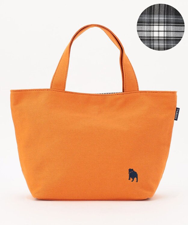 J.PRESS LADIES 【完全受注生産】ポーチ付き キャンバス ミニトートバッグ オレンジ×グレーチェック系