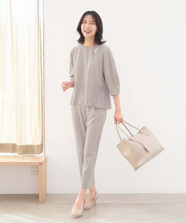 ANY 【洗濯機可・セットアップ】ブラウスパンツセットアップ ライトグレー系