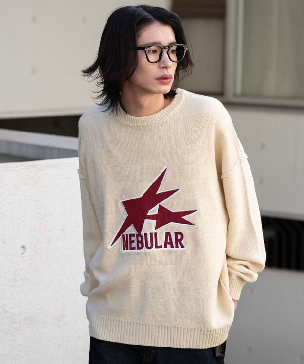 WEGO サテンワッペンニットプルオーバー ホワイト