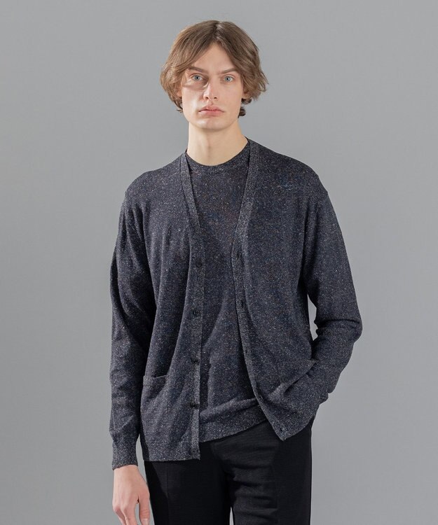 JOSEPH HOMME リネンナイロンプレーン　Ｖネックカーディガン ブラック系