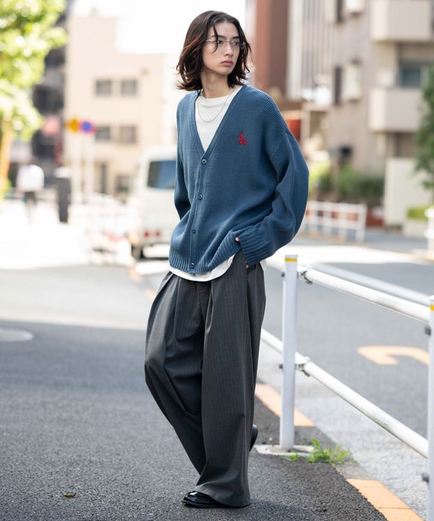 WEGO 【ユニセックス着用ITEM】ワンポイントニットカーディガン ブルー
