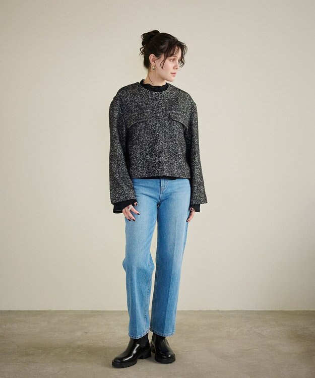 #Newans 【セットアップ可能】ワイドスリーブツイードプルオーバー グレー