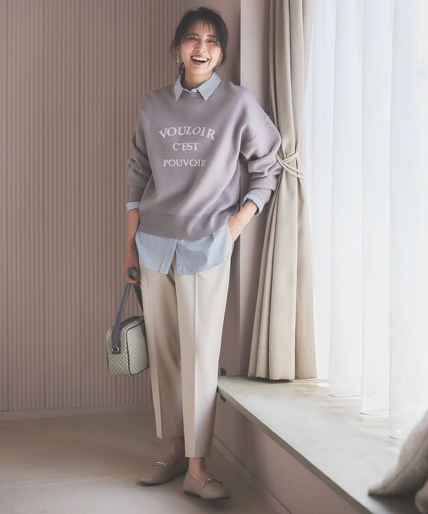 ANY 【ウエストゴム/リントラク加工/裏起毛/ストレッチ】シークレットウォーム　テーパードパンツ アイボリー