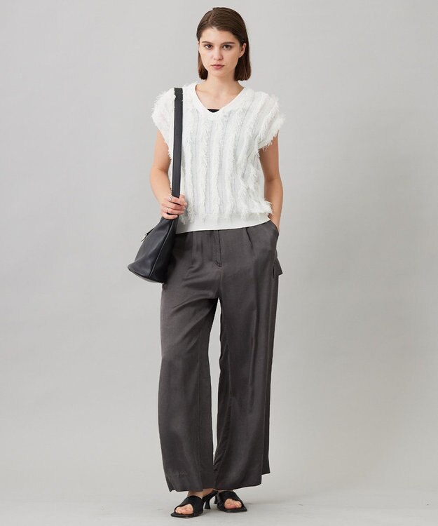 ICB L 【洗える】カットジャガード Vネックニット オフホワイト系