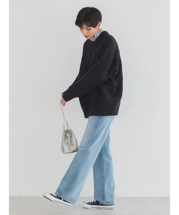 AMERICAN HOLIC パッチワークケーブルニットチュニック Black