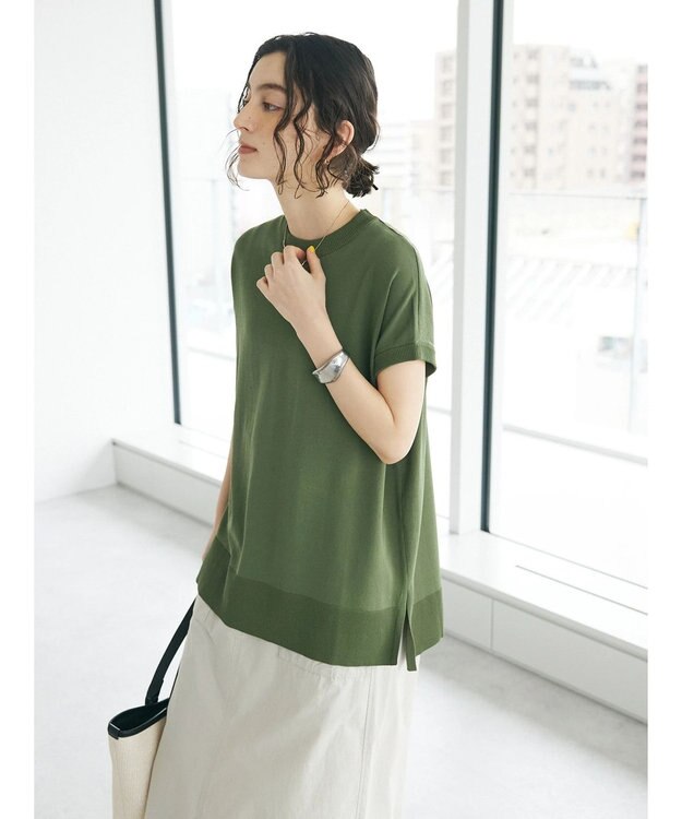 CRAFT STANDARD BOUTIQUE ＵＶカット接触冷感半袖ニットチュニック Khaki