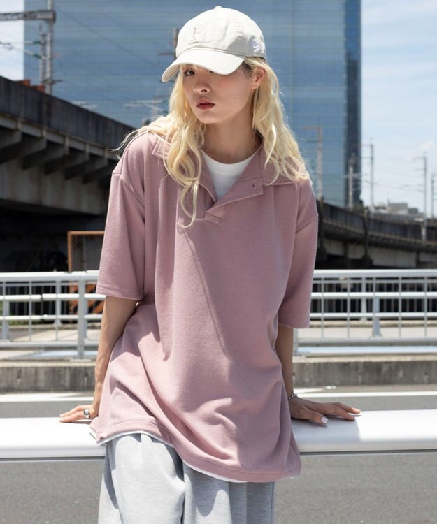 WEGO 【ユニセックス着用ITEM】フェイクレイヤードニットポロシャツ（SS） ピンク