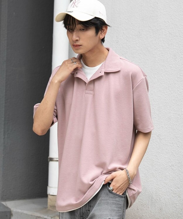 WEGO 【ユニセックス着用ITEM】フェイクレイヤードニットポロシャツ（SS） ピンク