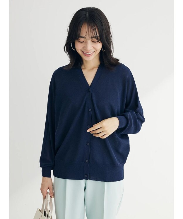 Green Parks ＵＶカット加工　ドルマンニットカーディガン Navy
