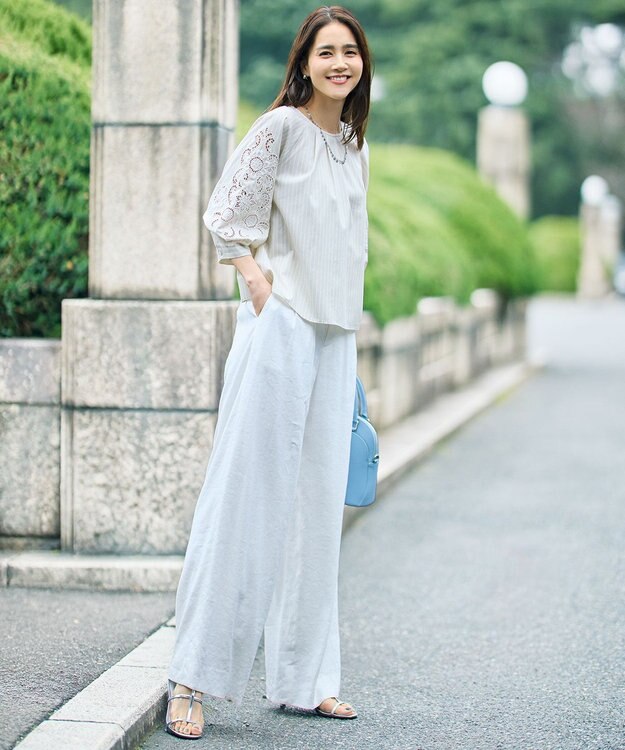 自由区 L 【SHIHOさん着用・セットアップ対応】リネンストレッチワイド パンツ オフ