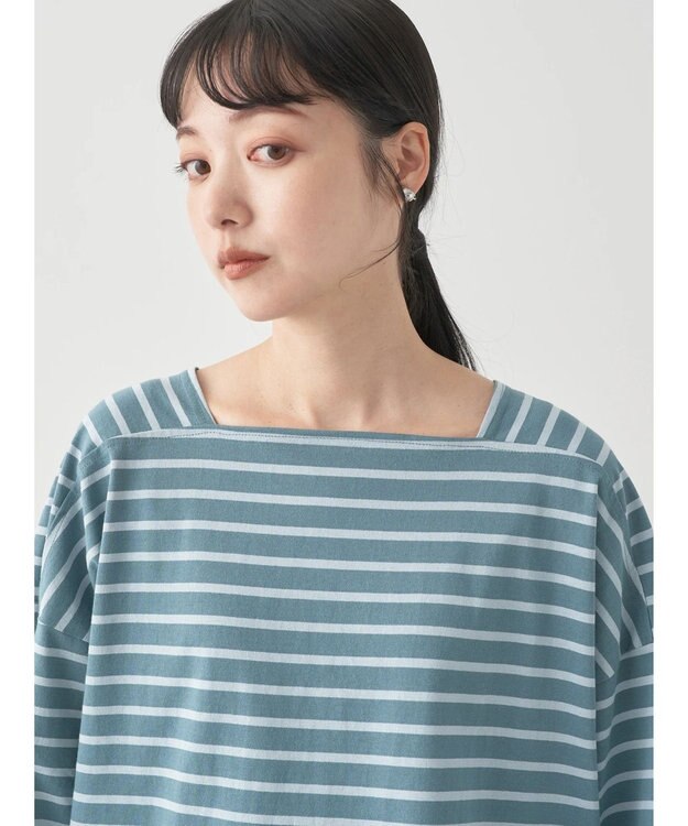 earth music&ecology スクエアボーダープルオーバー Green