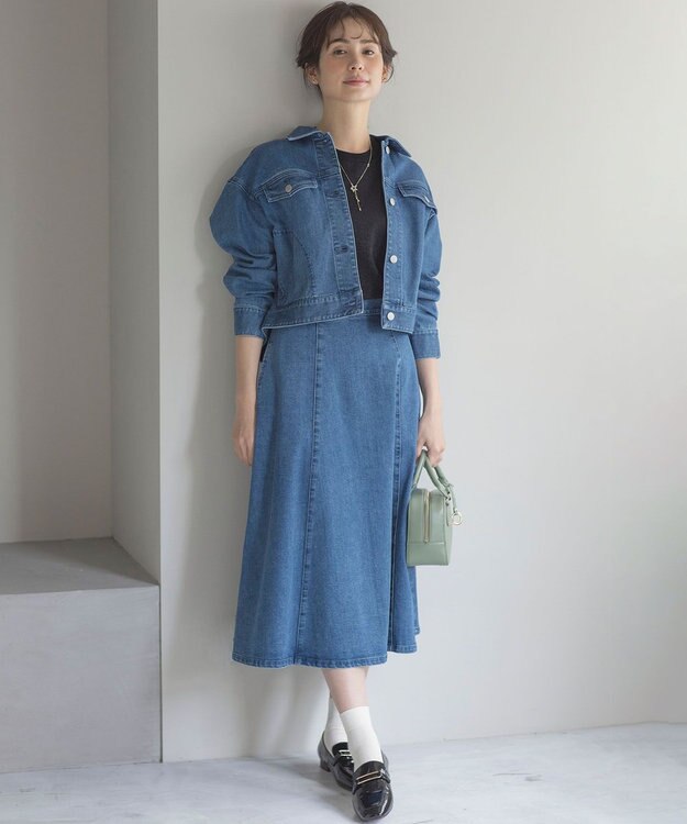 組曲 ライトデニム フレアスカート ライトインディゴ系