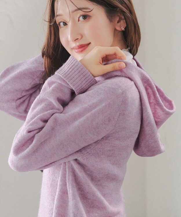 Tiaclasse メランジフーディーニットチュニック ピンク