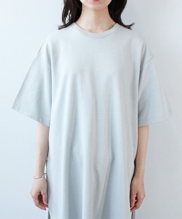 WHITE MAILS HIGH GAUGE URAKE HAIF SLEEVE SIDE SLIT ロングワンピース ライトグレー