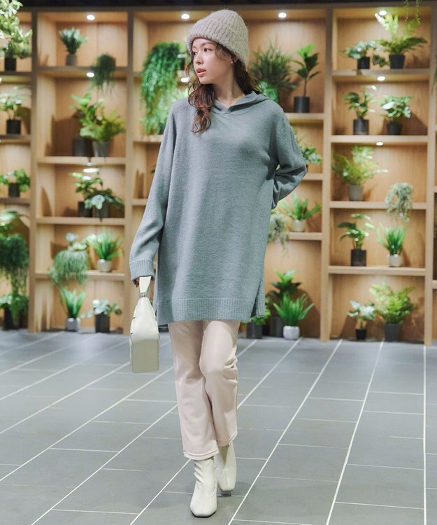 Tiaclasse メランジフーディーニットチュニック ミント