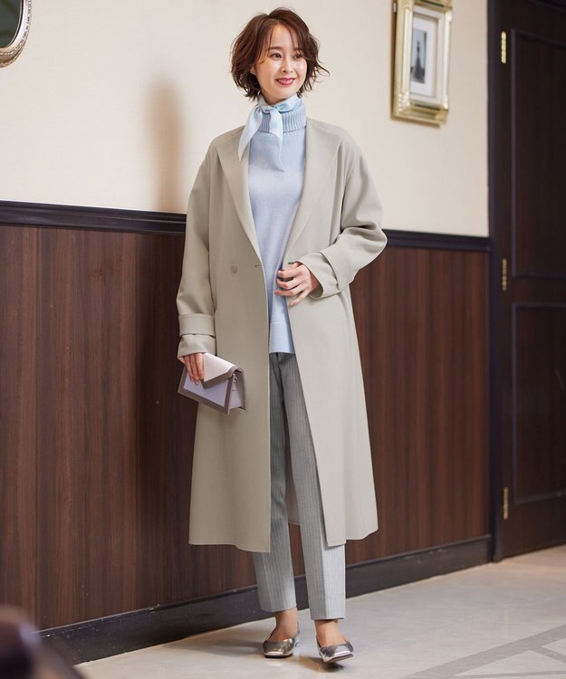 自由区 【洗える】ライトダブルクロス ノーカラーコート サンドベージュ