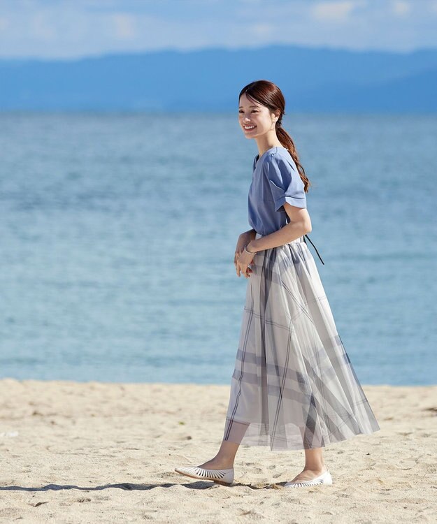 Tiaclasse 【小倉優子さん着用】チュールレースチェックスカート アイボリー