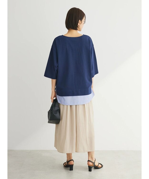 Green Parks 裾ドッキングレイヤー風７分袖プルオーバー Navy