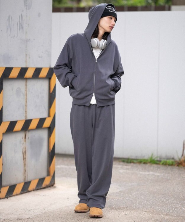 WEGO 【ユニセックス着用ITEM/MLサイズ展開/ウエストゴム】ボンディングスウェットパンツ ブラック中濃色