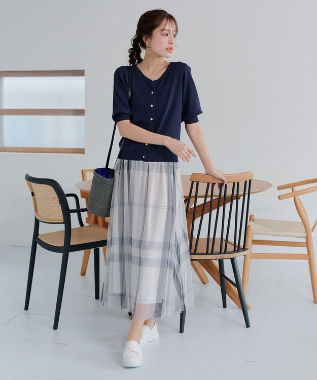 Tiaclasse 【小倉優子さん着用】チュールレースチェックスカート アイボリー