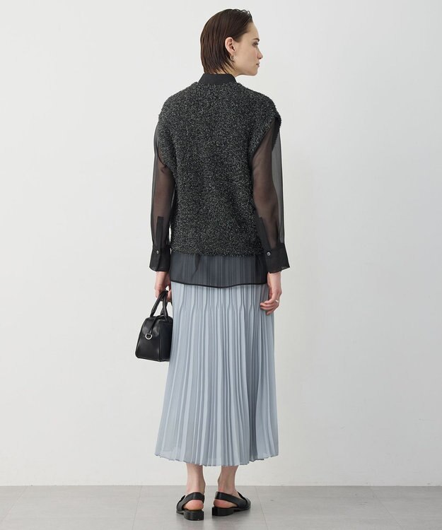 ICB ツイーディーニット ジップアップジレ ブラックミックス