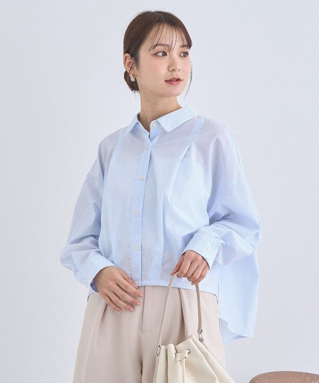 earth music&ecology ＴＲキュプラドロストシャツ Stripe White