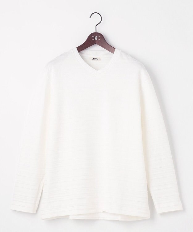 JOSEPH ABBOUD 【キングサイズ・オーガニックコットン使用】リンクスボーダー Tシャツ ホワイト系