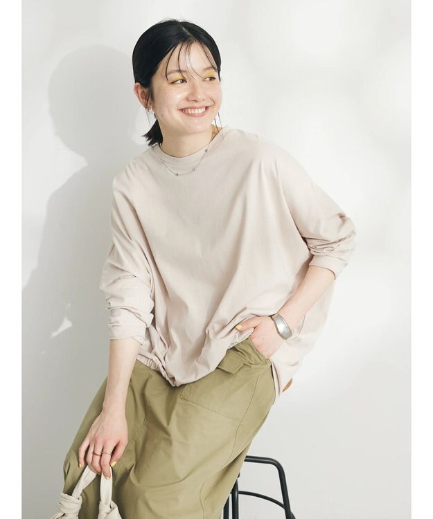 CRAFT STANDARD BOUTIQUE シルケット天竺　フロントギャザーＢＩＧ　Ｔｅｅ　Ｌ／Ｓ Gray Beige