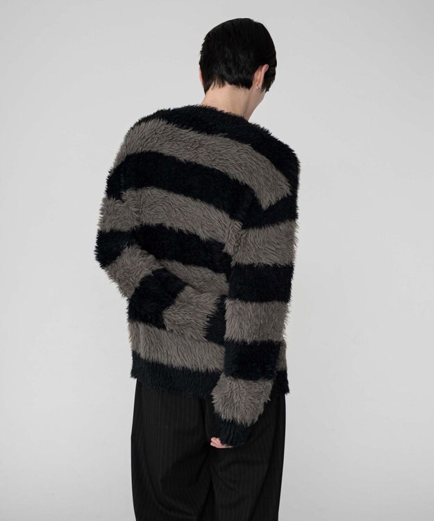 WEGO 【2025秋冬新作/ユニセックス着用ITEM/MLサイズ展開】フェザーニットプルオーバー ブラックボーダー