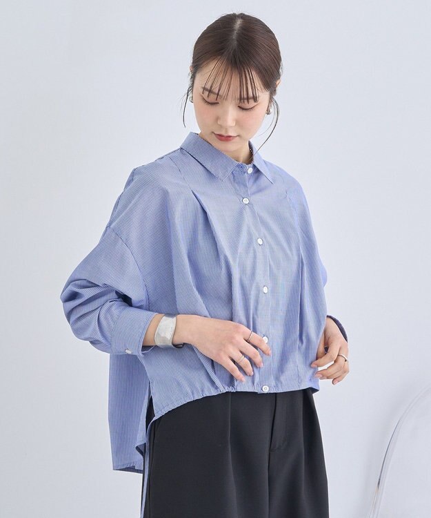 earth music&ecology ＴＲキュプラドロストシャツ Stripe Navy