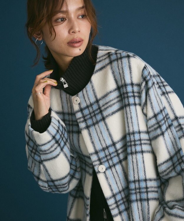 Green Parks シャギーノーカラーコート Blue