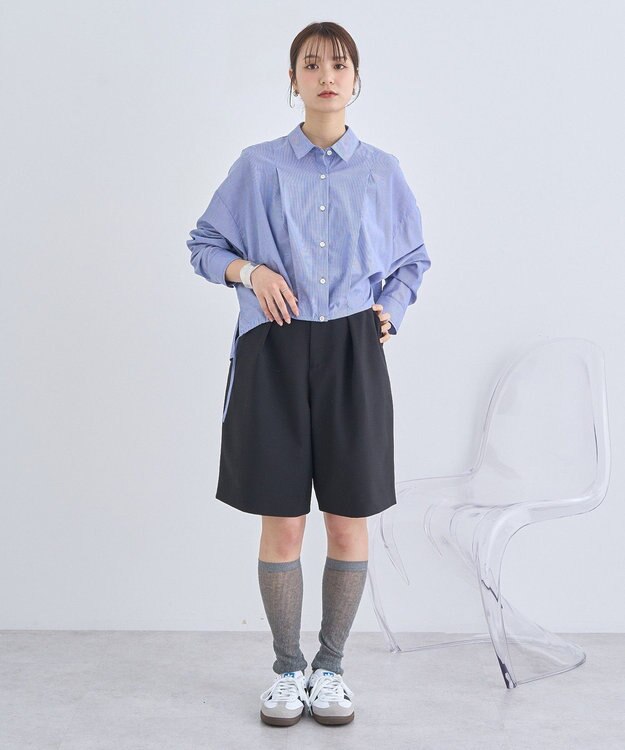 earth music&ecology ＴＲキュプラドロストシャツ Stripe Navy