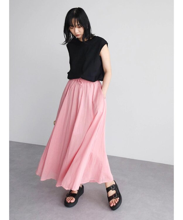 Green Parks インド綿　ふんわりボイルロングスカート Pink