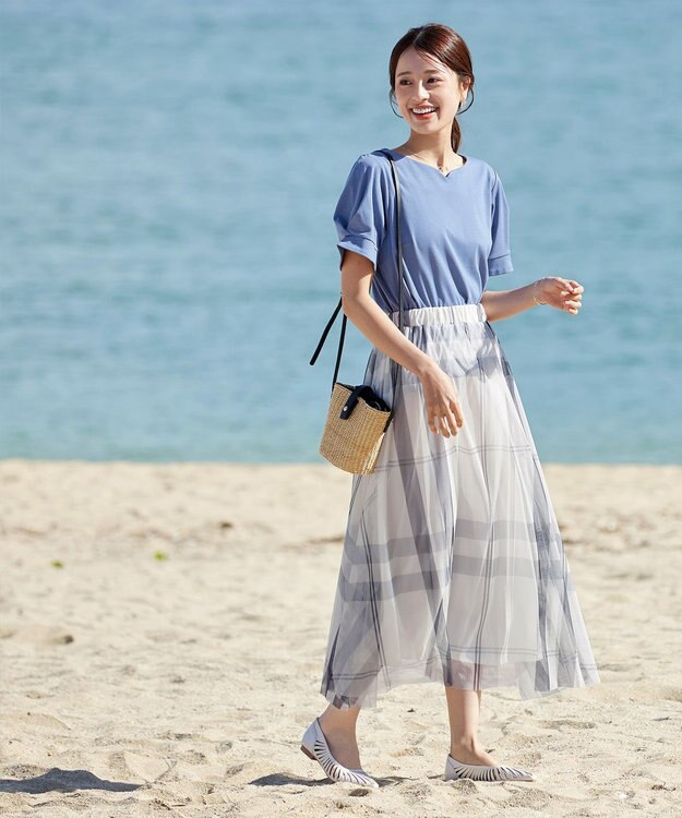 Tiaclasse 【小倉優子さん着用】チュールレースチェックスカート アイボリー