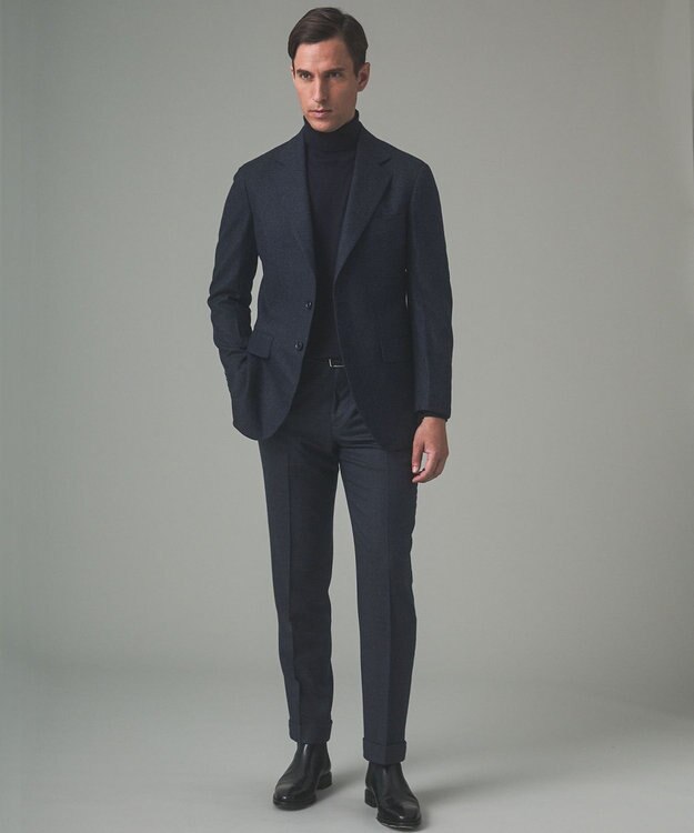 GOTAIRIKU 新色追加【洗える/チクチクしにくい/ピリングしにくい】イタリア糸 ハイゲージ タートルネックニット_WOOL100％ ネイビー系