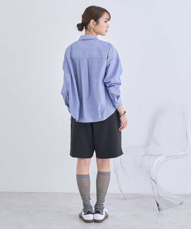 earth music&ecology ＴＲキュプラドロストシャツ Stripe Navy