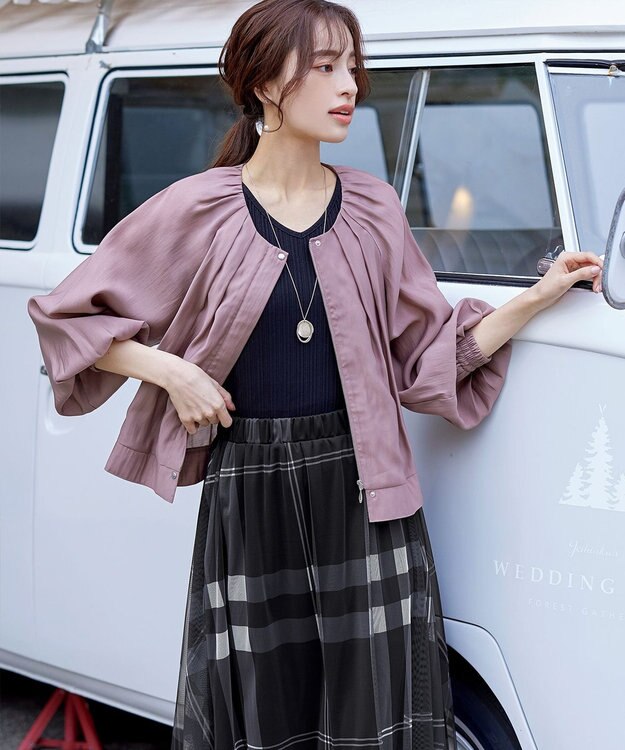 Tiaclasse 【小倉優子さん着用】チュールレースチェックスカート ブラック