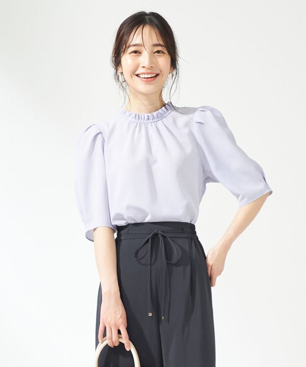 ANY SIS 【洗える】シアーストライプ ブラウス ライトブルー