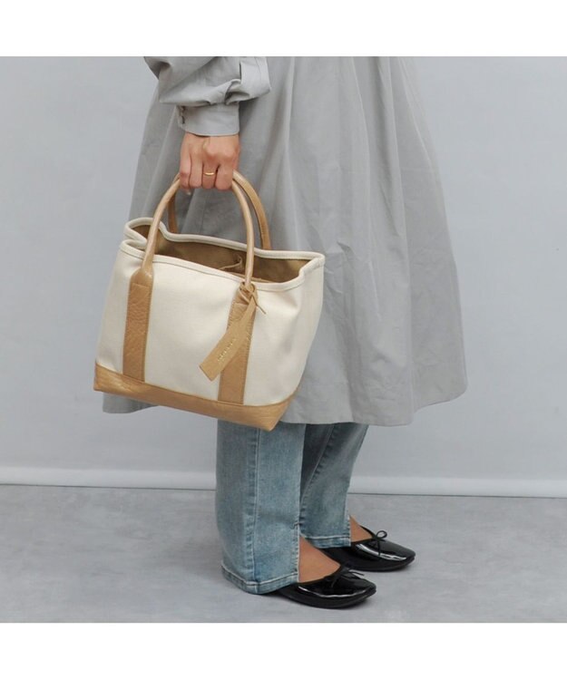 UNBILLION cachecache パーテーションキャンバストートバッグ アイボリーキャメル