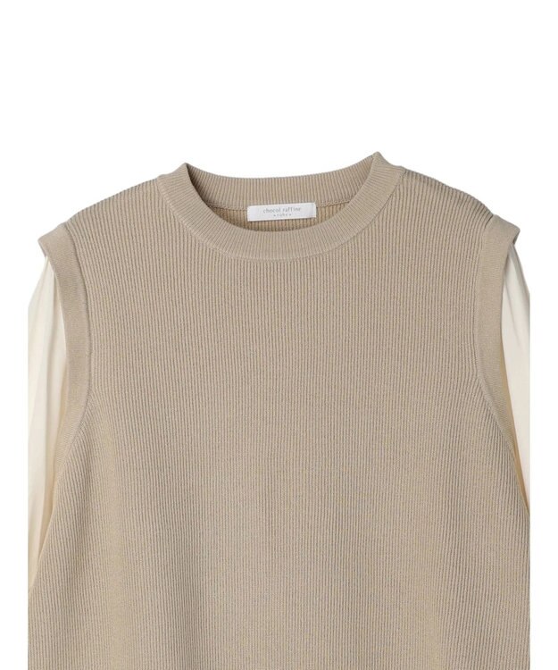 Green Parks とろみ布帛ドッキングニットチュニック Beige