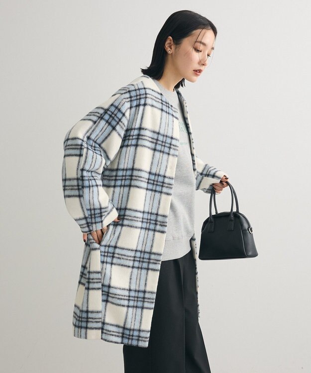 Green Parks シャギーノーカラーコート Blue