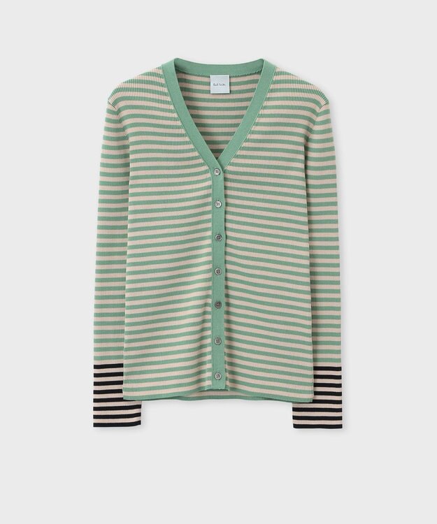 Paul Smith 【洗える】リブ ボーダー カーディガン グリーン