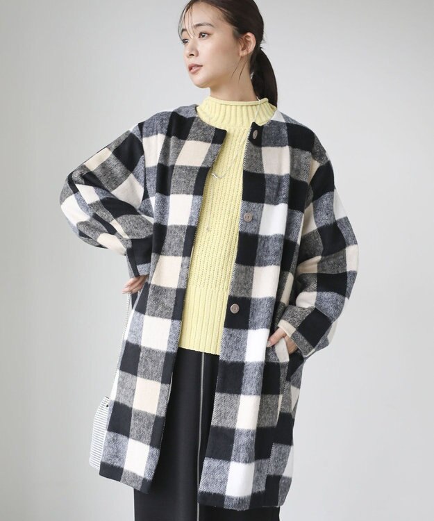 Green Parks シャギーノーカラーコート Beige