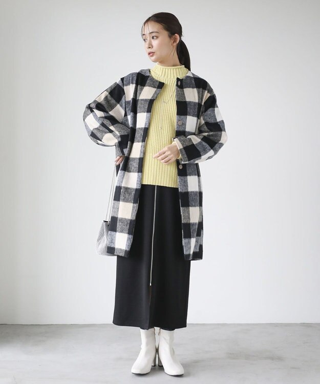 Green Parks シャギーノーカラーコート Beige