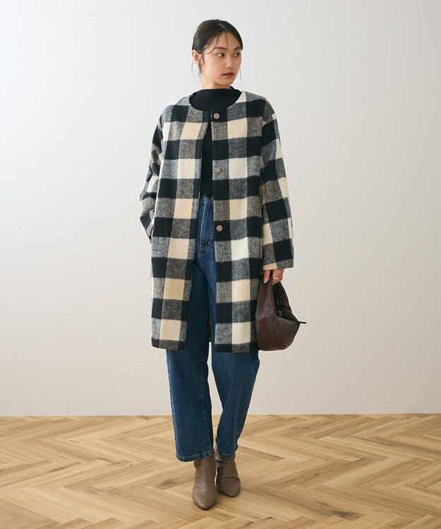 Green Parks シャギーノーカラーコート Beige