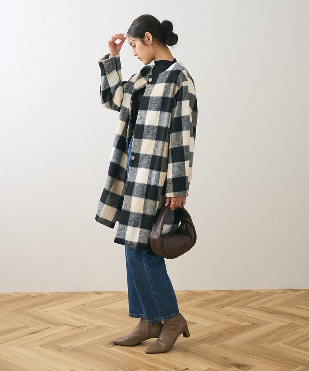 Green Parks シャギーノーカラーコート Beige