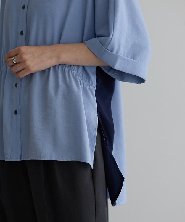 YECCA VECCA ギャザーデザイン配色シャツ Sax