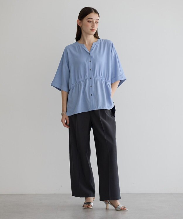 YECCA VECCA ギャザーデザイン配色シャツ Sax